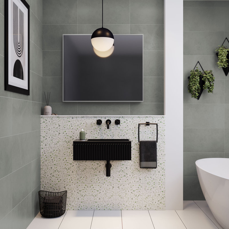 Lavabo de salle de bain mural rectangulaire blanc mat 24 po Delice, Noir mat