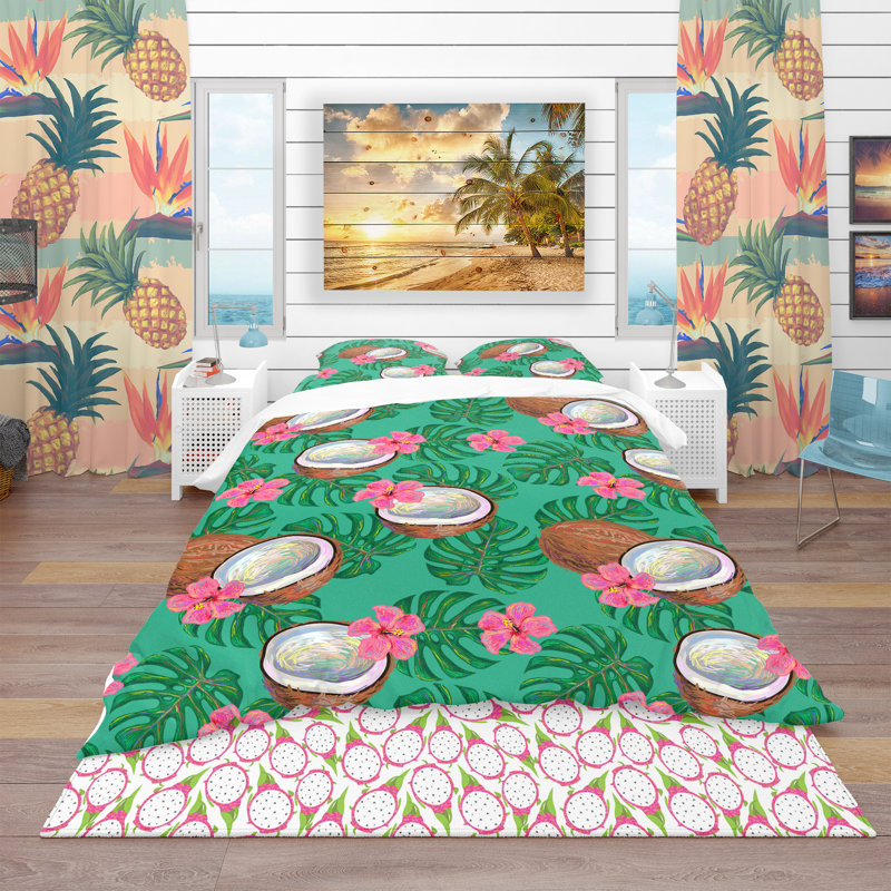 Ensemble de housse de couette tropical, Housse de couette très grand + 2 taies décoratives