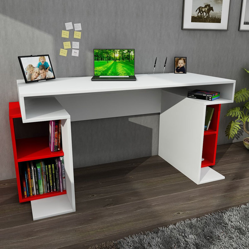153.6cm Rectangle Writing Desk, Red / White