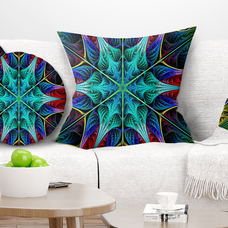 Glow Fractal Flower Layers - Coussin imprimé abstrait, 16 po x 1 po, Coussin décoratif