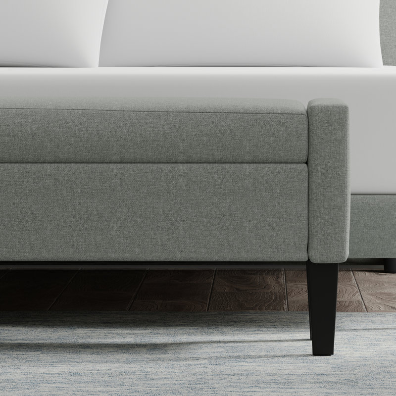 52" Upholstered Storage Bench With Truncated Arms, Stone