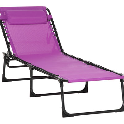 Purple Outdoor Lounge With Breathable Mesh, 4 - Position Reclining And Pillow For Poolside Relaxation Chair