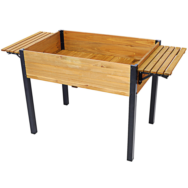 Lit de jardin surélevé en bois avec boîte de rangement pliante, H 29,51 po x l 52,71 po x P 23,61 po, Noir / brun