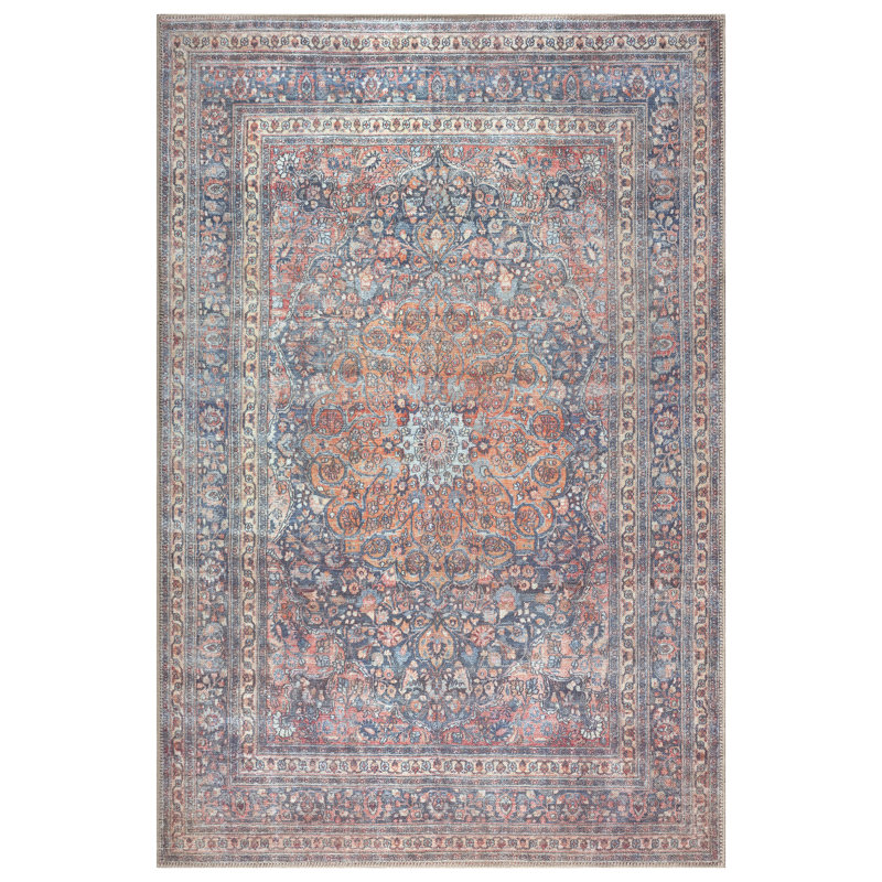  Washable Non-Slip Rug - Multicolor Traditional Medallion Area Rug for Living Room, Bedroom, Dining Room, and Kitchen