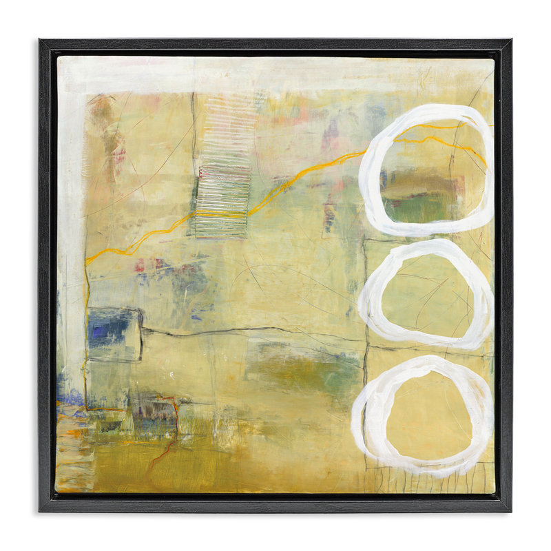 Composition abstraite avec cercles, Cadre flottant noir de jais, H 18 po x l 18 po
