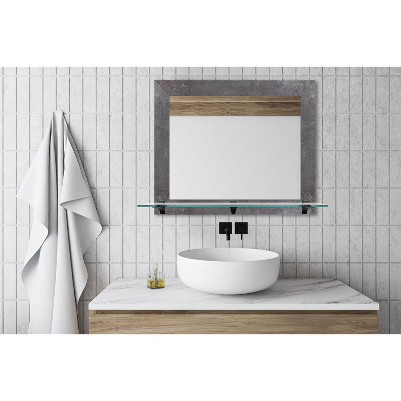 Flat Wall Mirror, Concrete/Matte Black