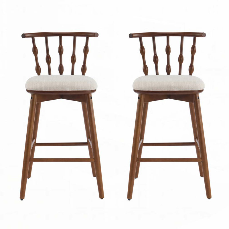 Tabouret de bar en bois, Beige / noyer