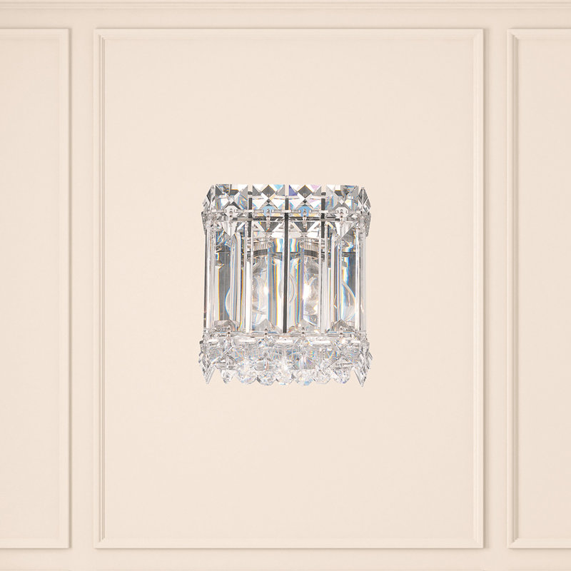 Quantum 1 Light 4.5in x 5in Wall Sconce in Polished Stainless Steel with Clear Optic Crystals, Czech