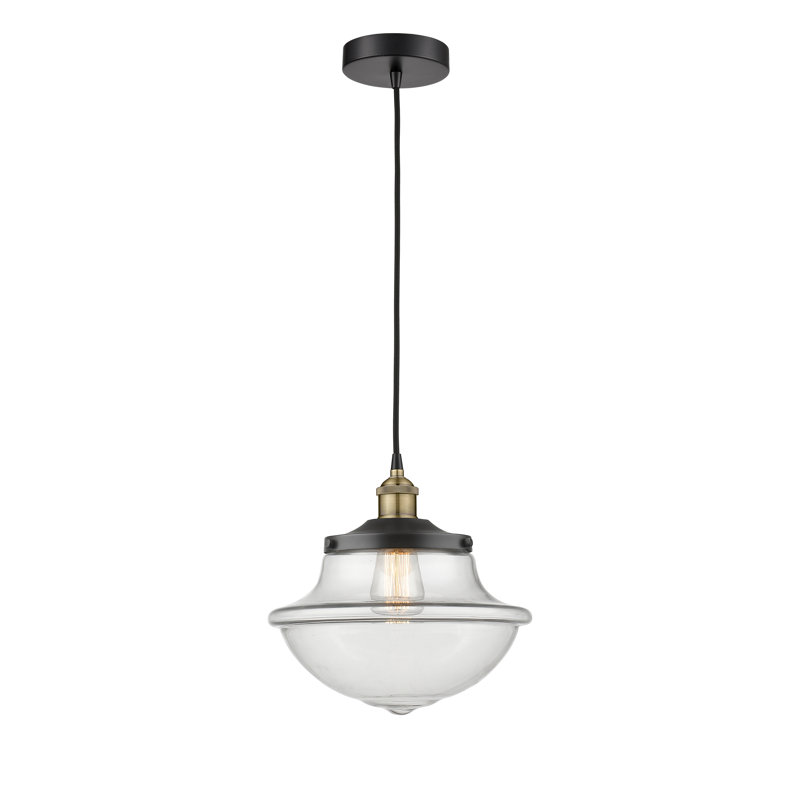 Luminaire suspendu simple à 1 lumière Grourke, Transparent, Laiton antique noir