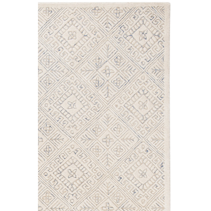 Frederic Geometric Handmade Tufted Wool Ivory/Beige Area Rug, Square 6'