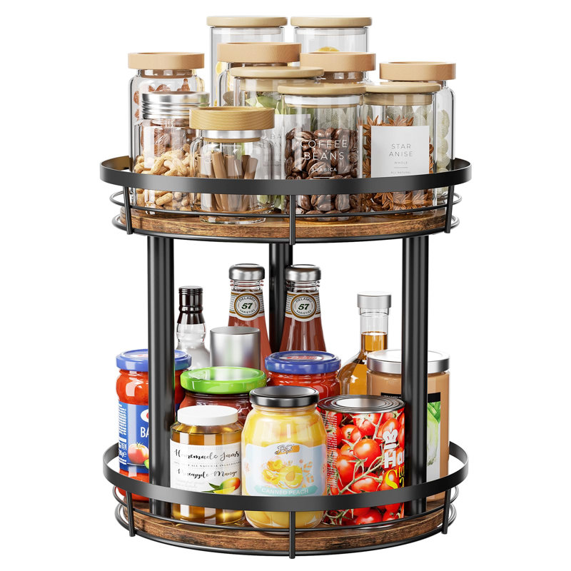 Support à épices rotatif en bois 10 po à double couche pour le rangement des condiments et des épices - Brun