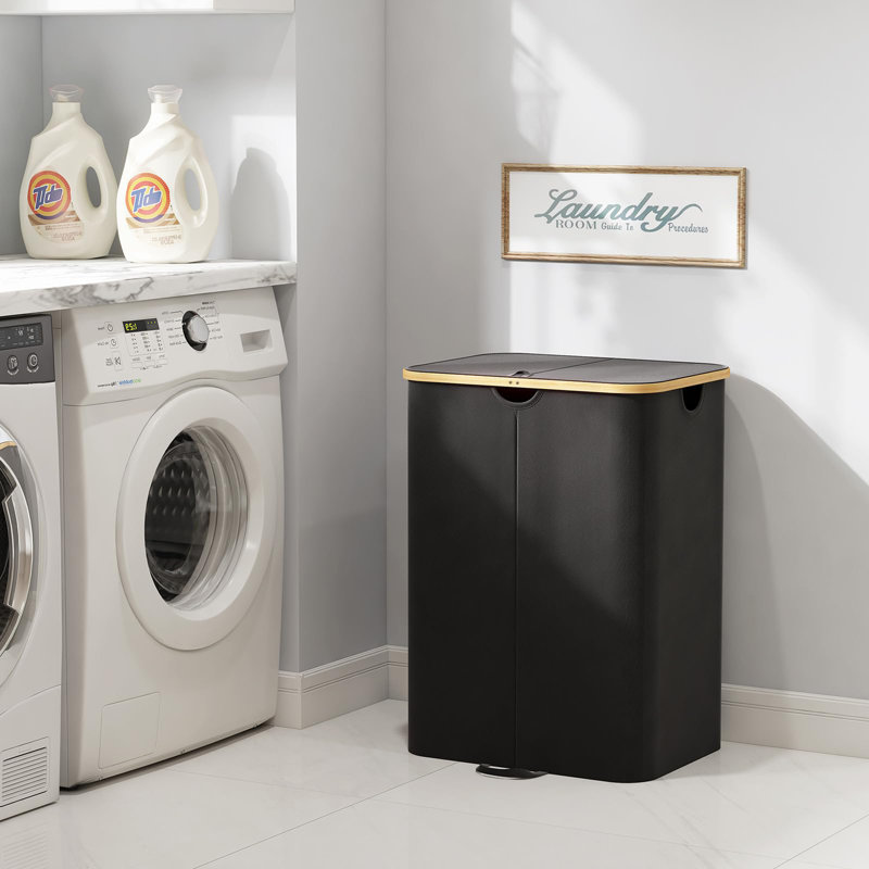 Panier à linge double 150L avec couvercle, Noir