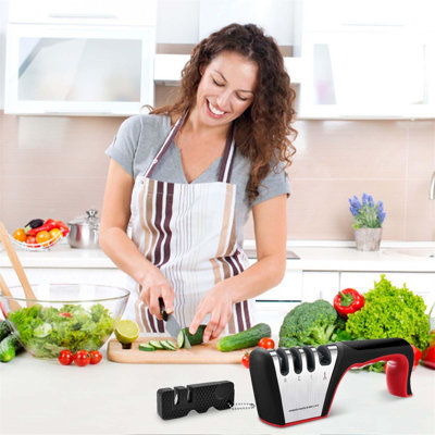 4-In-1 Manual Kitchen Knife And Scissors Sharpener With Non-Slip Base And Ergonomic Handle