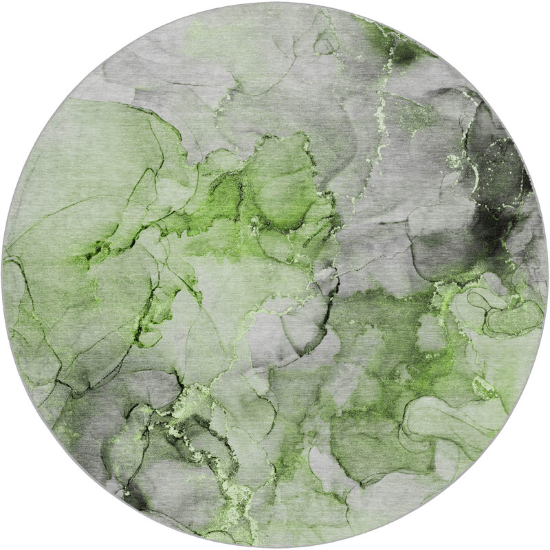 Premium Machine Washable Dream Shag ADS520 Watercolors Rug, Green, 8' Round