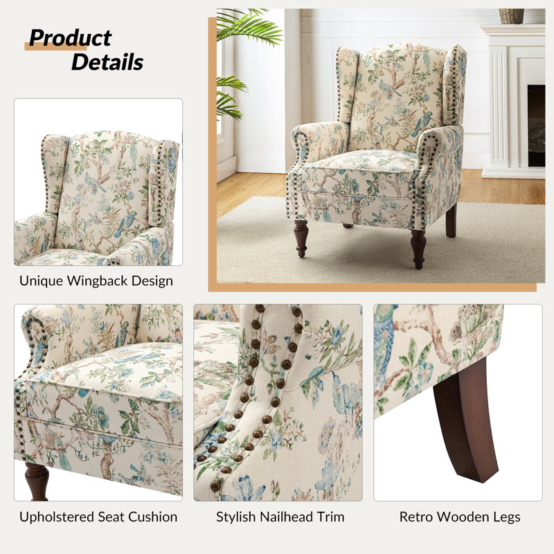 Upholstered Wingback Chair, Bird