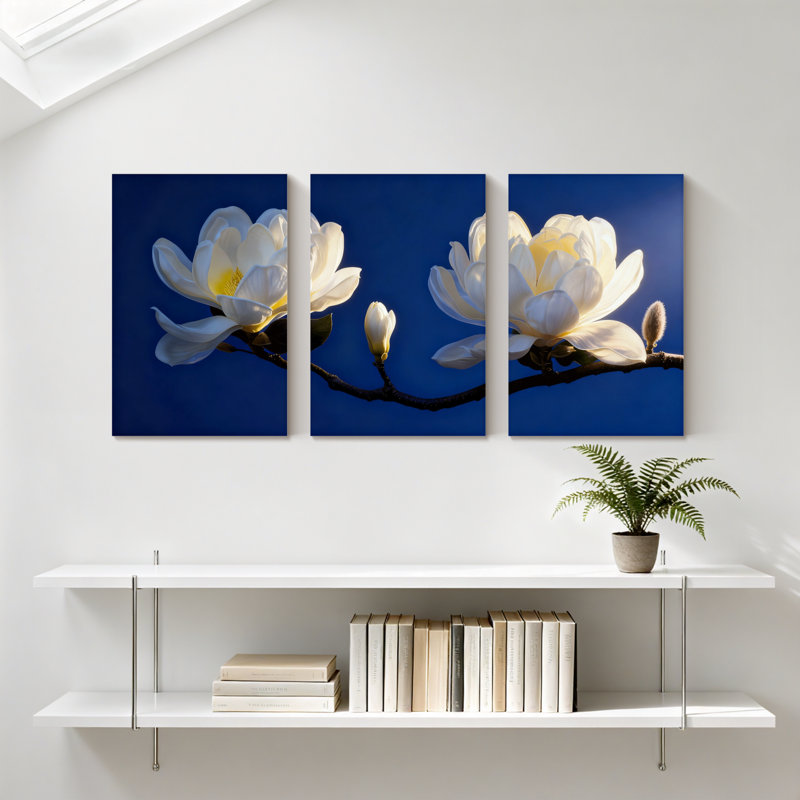 Fleurs de magnolia sur fond, ensemble de 3 impressions d'art sur toile, H 24 po x l 48 po