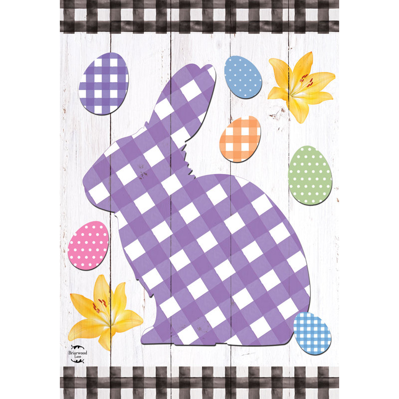 Drapeau de jardin à damier Spring Bunny, Lapin violet/blanc