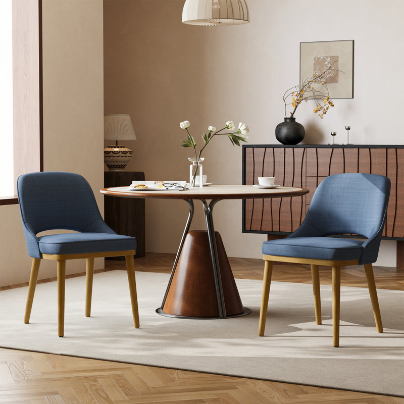 Chaises de salle à manger rembourrées | Dossier ouvert, pieds en bois massif, Blue