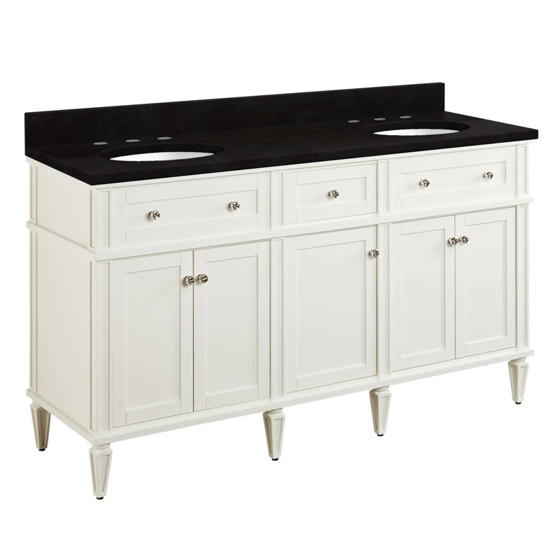 60" Soft White Double Bathroom Vanity with Carrara Marble Top