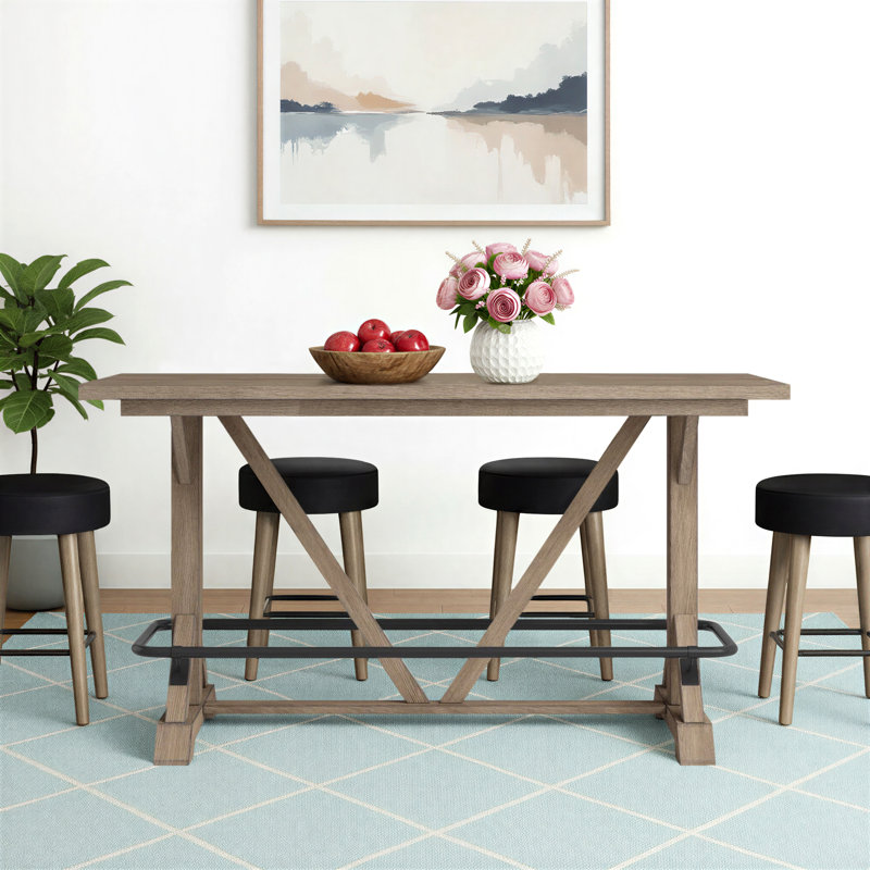 Susan 78" Wide Bar Height Trestle Table in Brown Oak