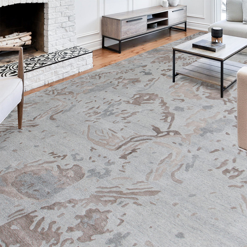 Abstract Area Rug in Beige/Gray/Light Blue/Natural, Rectangle 10' x 14'