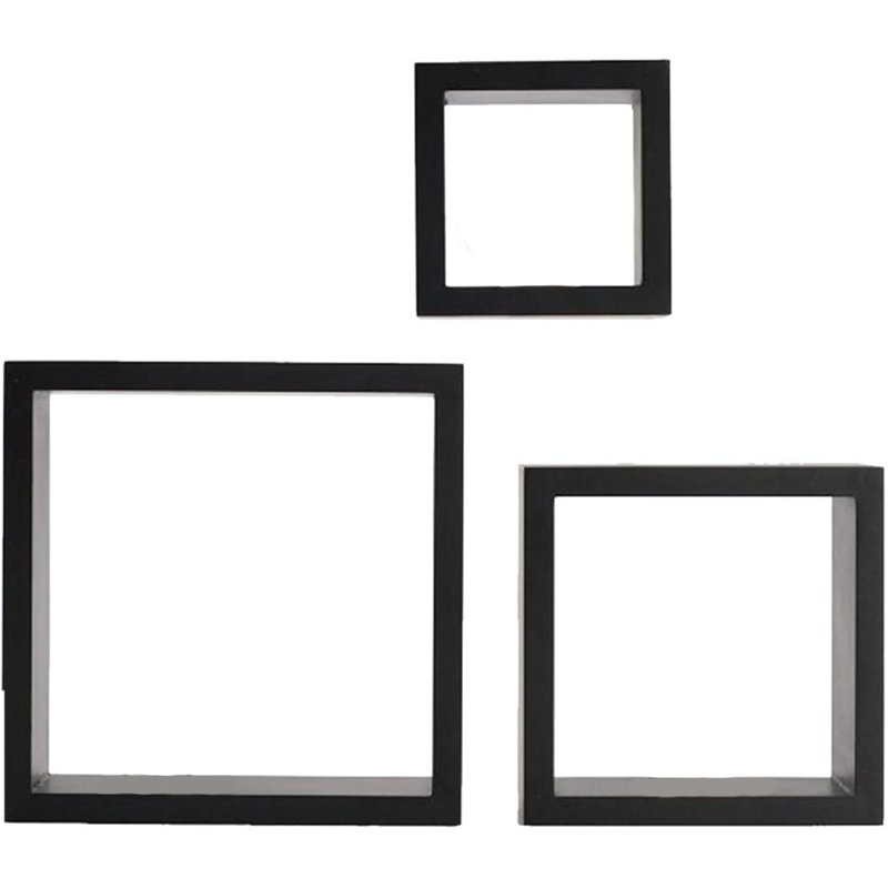 Floating Wall Square Cube Shelves Set Of 3 - Modern Wood Shelving For Bedroom, Living Room, Bathroom, Kitchen - Lightweight MDF, Easy Installation