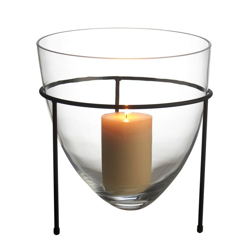 Clear Glass Hurricane Tabletop Lantern with Metal Stand