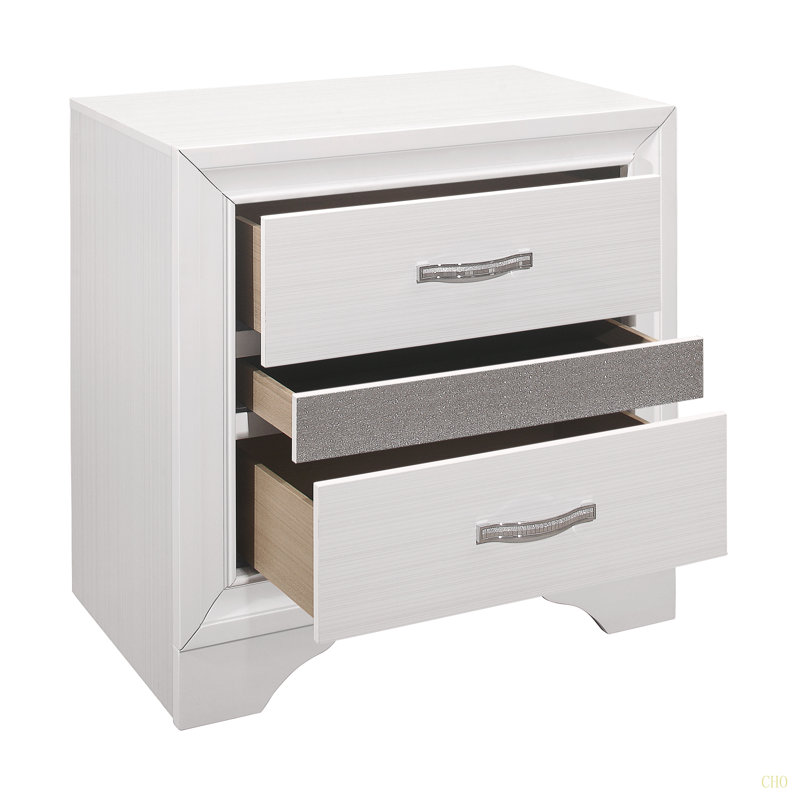 Table de chevet glamour 1 pièce avec tiroirs à bijoux cachés, Blanc