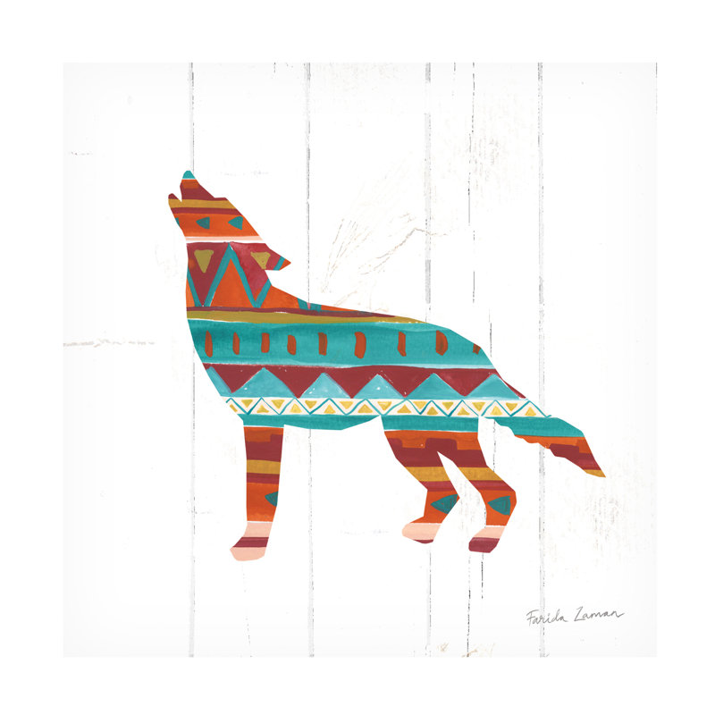 Southwestern Pattern Wolf Canvas Art in Multicolor, 18" x 18"