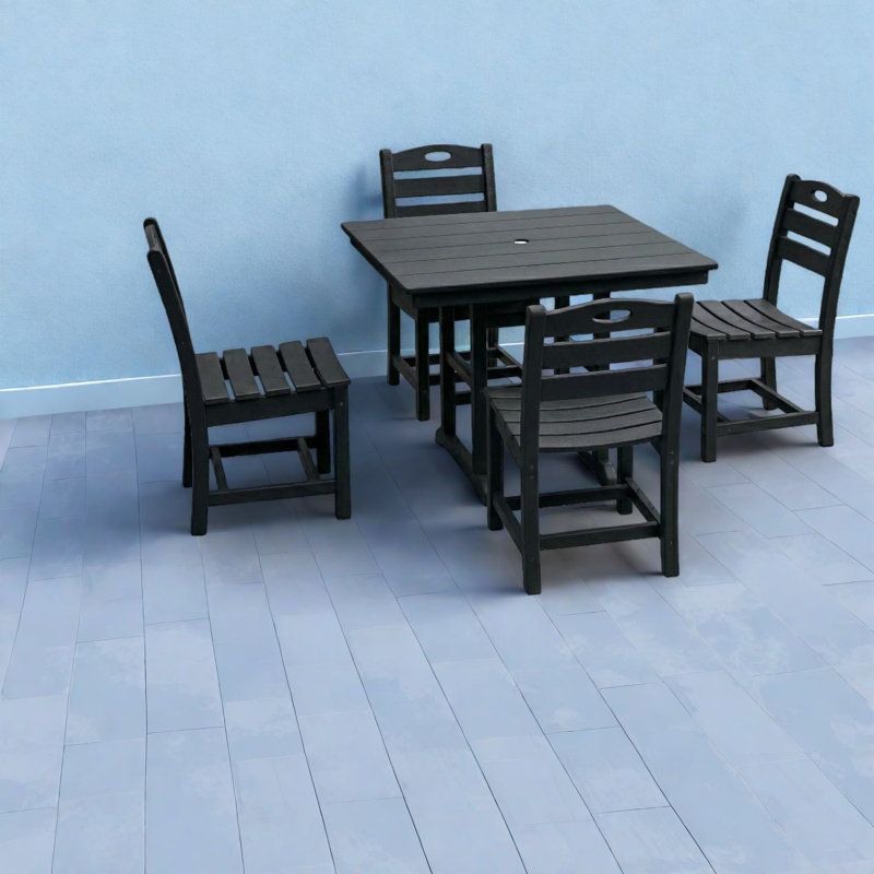 Patio Dining Sets For 4, Black Hdpe Square Modern Set For Patio Deck