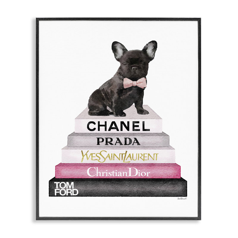 «Book Stack Fashion French Bulldog», impression, Noir, noir, noir, noir, H 16 po x l 20 po