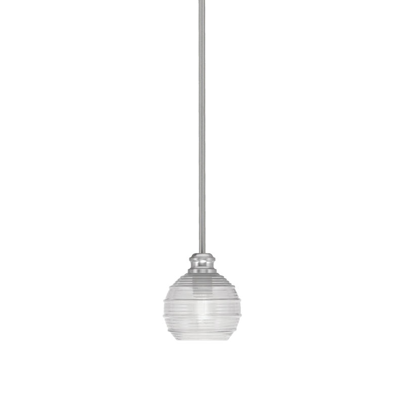 Mini-luminaire suspendu suspendu avec tige en verre transparent 6 po Edge, Nickel brossé