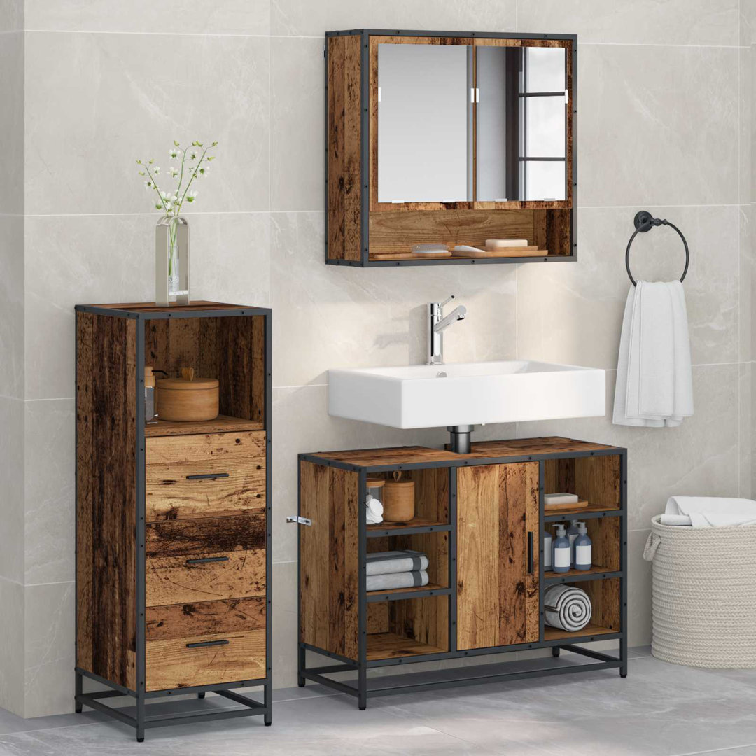 vidaXL Bathroom Furniture Set with Door 3 pcs Old Wood Engineered Wood