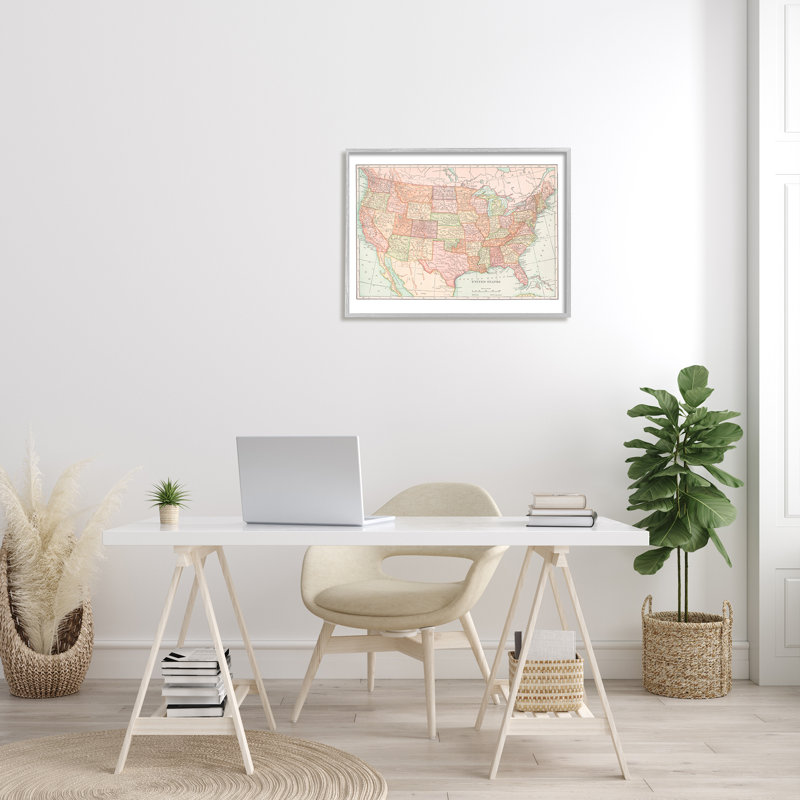 Carte traditionnelle des États-Unis, art giclée par Corinne Haig, H 24 po x l 30 po, Estampe numérique Farmhouse