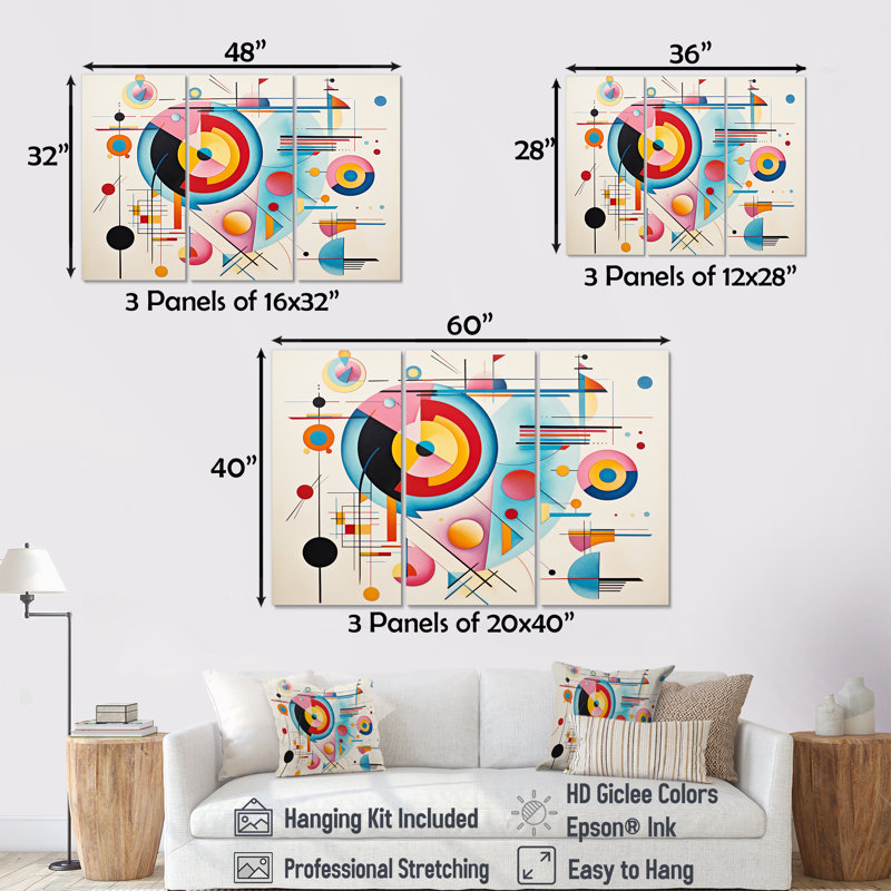 «Blue and Pink Abstract Geometric Vision 2», art mural géométrique, Toile tendue, H 28 po x l 36 po x P 1 po