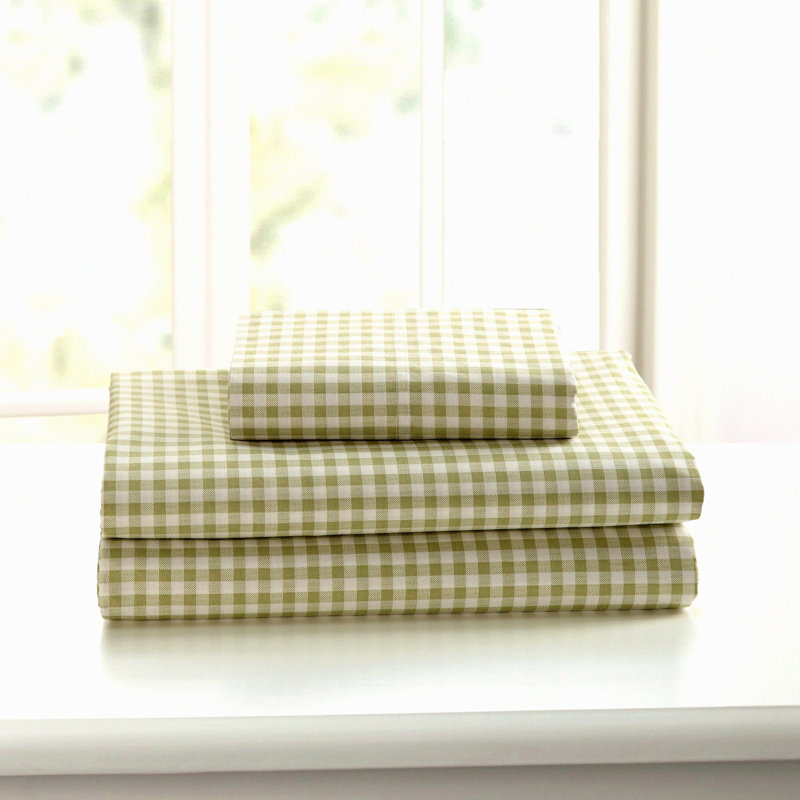Green Gingham Bliss 250TC Cotton Queen Sheet Set