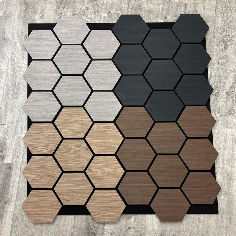 4x 70x60cm Acoustic Hexagon 3D MDF Real Wood Wall Panel Luxury, Natural Oak