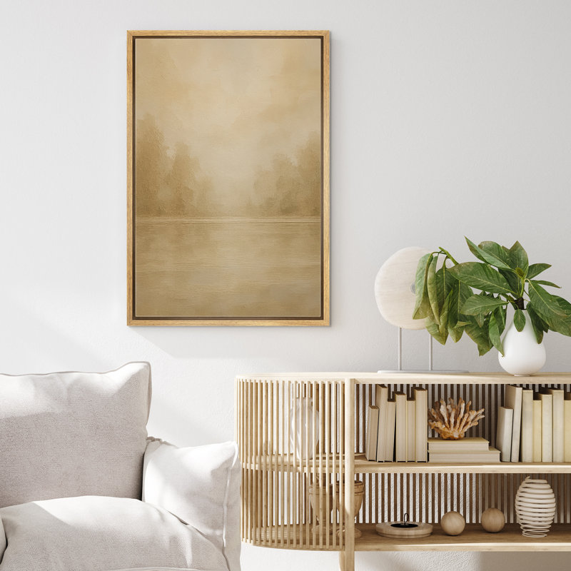 «Calm Misty Lake Landscape in Warm Neutral Tones», impression murale sur toile, H 36 po x l 24 po x P 1,5 po