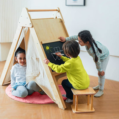 Tente de jeu et grimpeur en chêne Montessori