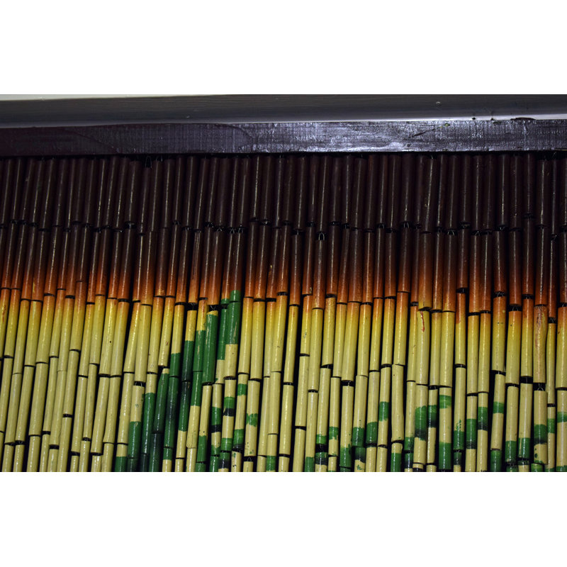 Natural Bamboo Beaded Curtain with Tropical Design