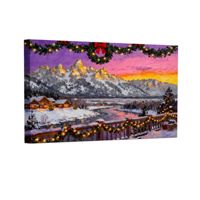 «Christmas Winter Mountain Landscape With Christmas Decorations», ensemble de 3 impressions murales sur toile
