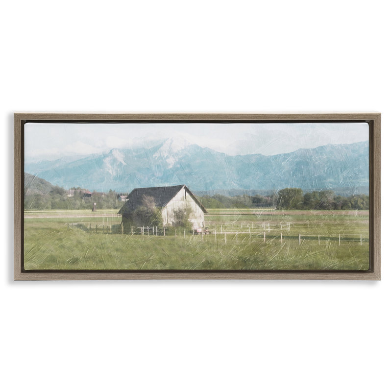 «Rustic Barn & Tractor», art mural encadré flottant par Milli Villa, Cadre flottant orme Montalcino, H 14 po x l 31 po