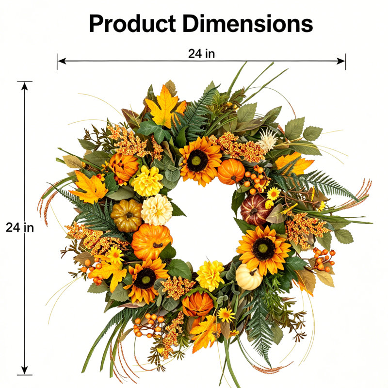 Couronne artificielle 24 po avec tournesols pour porte d'entrée