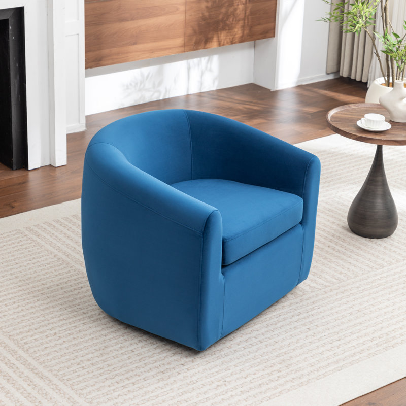 Fauteuil demi-tonneau pivotant de 33,5 po Odey, Velours marine