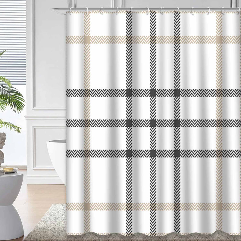 Rideau de douche en tartan à chevrons sans couture avec 12 crochets, L 72 po x l 78 po