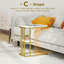 2-Tier C Shaped Nightstand, White Marble Grain Accent Table, Light Luxury Sofa Side Table for Bedroom Living Room