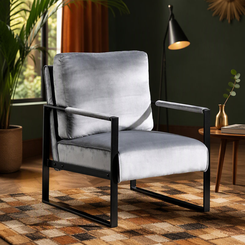 Chaise d'appoint classique de style Mid-Century moderne avec structure carrée en métal durable, fauteuil pour le salon, la chambre à coucher, le bureau personnel en revêtement de microfibre tacheté, cuir PU noir