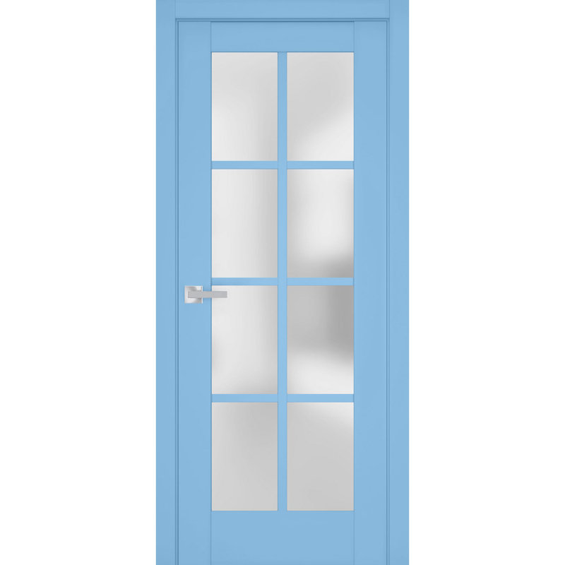 Porte intérieure française pleine prémontée, verre dépoli, Veregio 7412 Aquamarine, panneau simple, cadre, poignées, pour salle de bain ou chambre, portes robustes - 61 cm x 213 cm