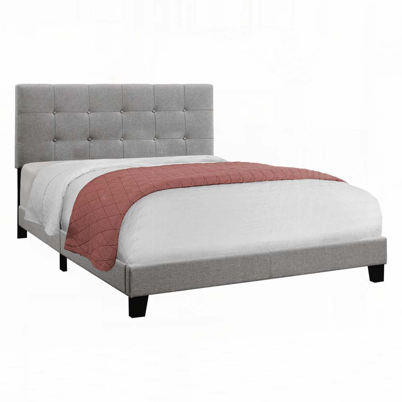 Lit plateforme en tissu d'ameublement, Gris, Grand lit