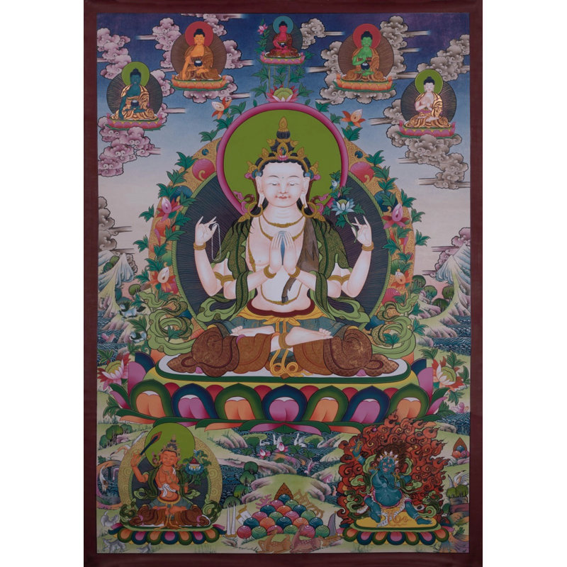 Chaturbhuja Chengrezig Thangka (Thangka sans brocart)